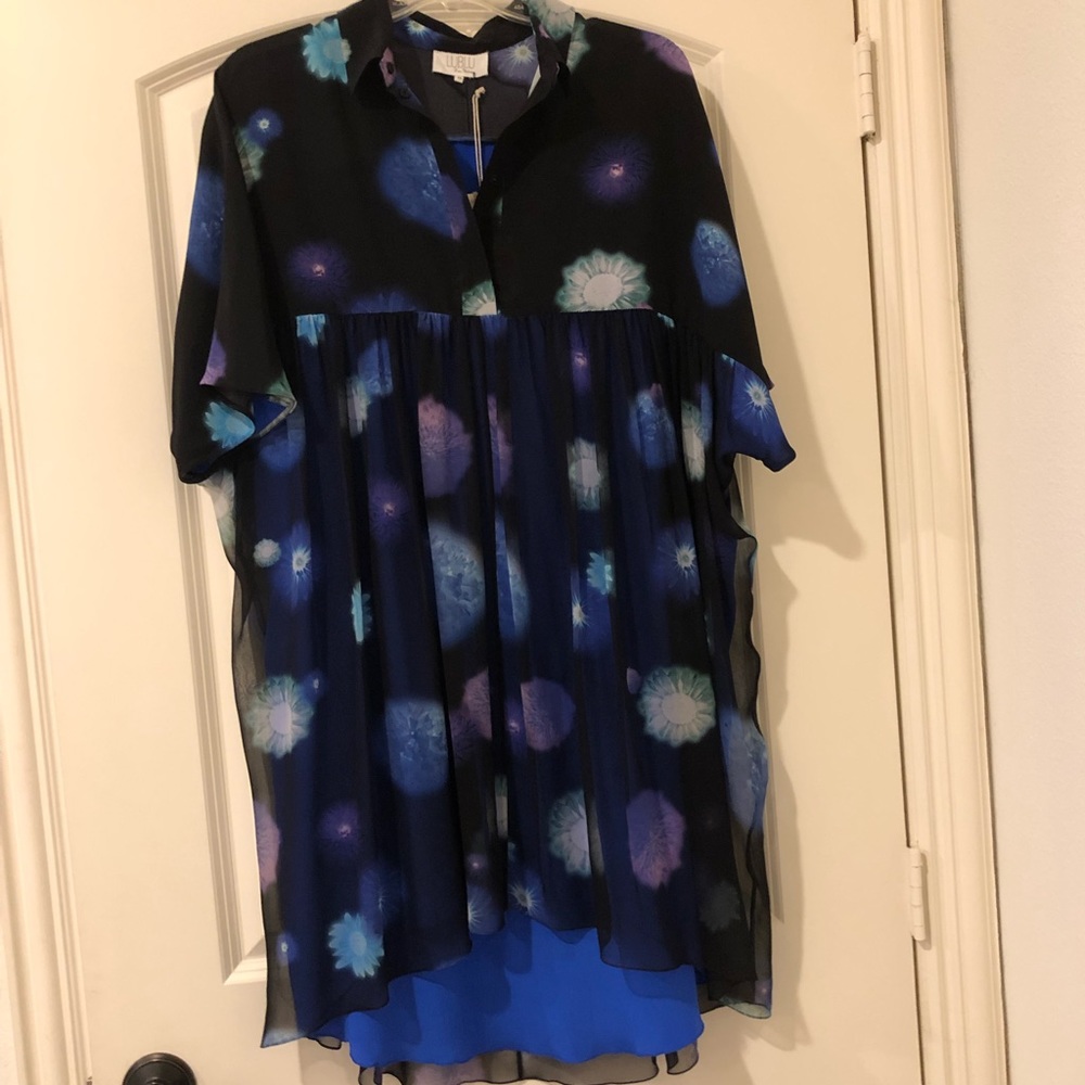 Never worn black dress with blue and green detail